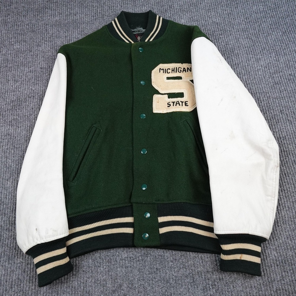 Vintage 60s Michigan State Spartans Jacket Mens 44 Green NCAA Football Whiting